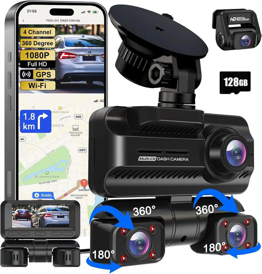 Kankeirr 2in1 Dash Cam 4 Channel 360 Car Camera WiFi