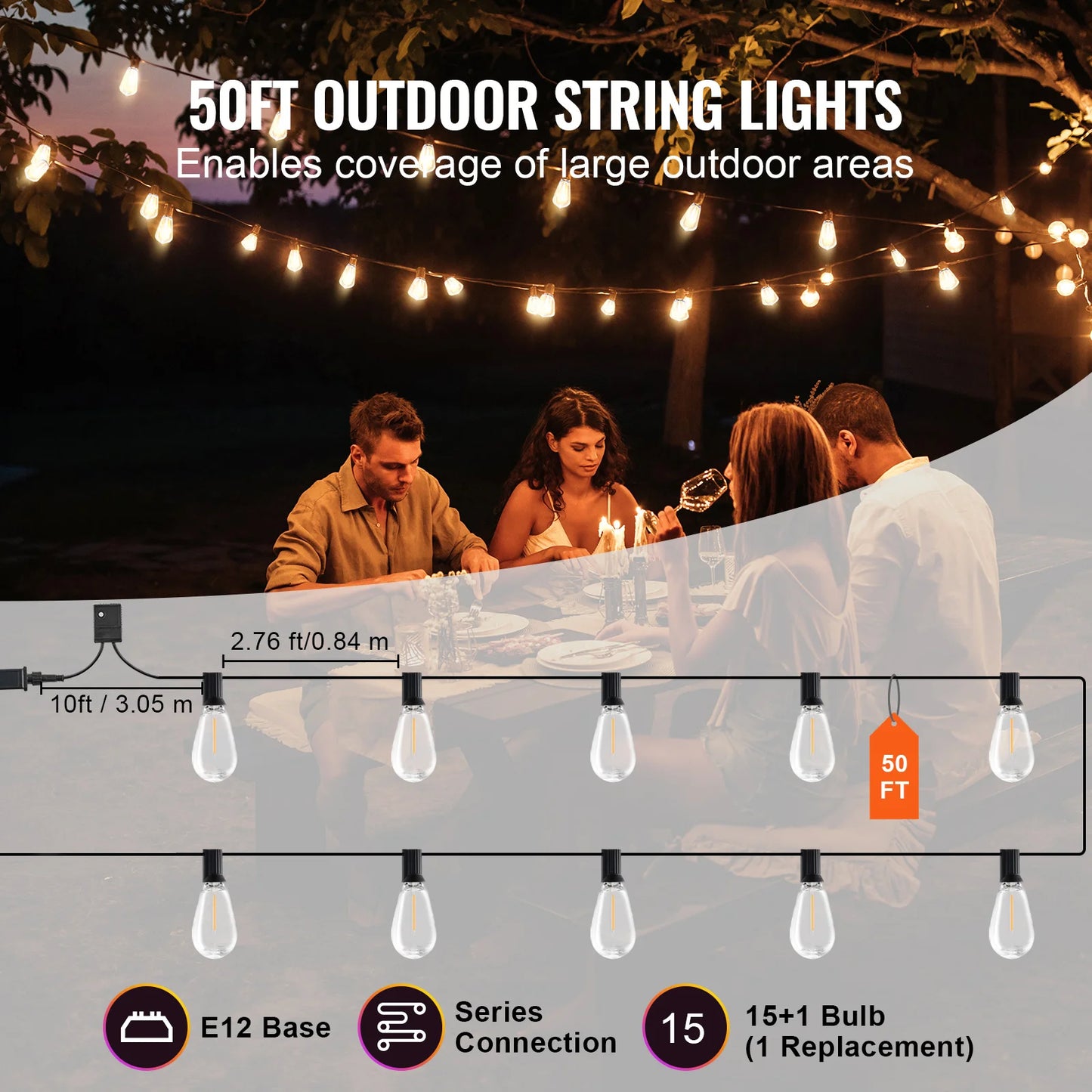 SucceBuy LED Outdoor String Lights 2700K Dimmable Waterproof