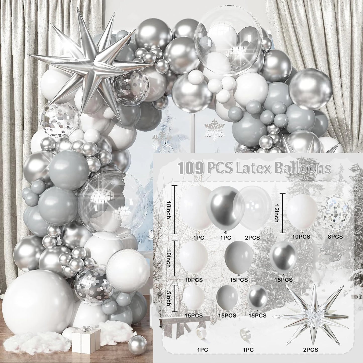 100 Piece Latex Balloon Decoration Set With Star Arch