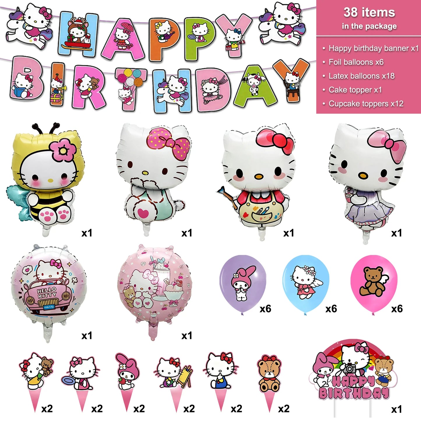 Sanrio Hello Kitty Birthday Party Decorations Set Foil Balloons