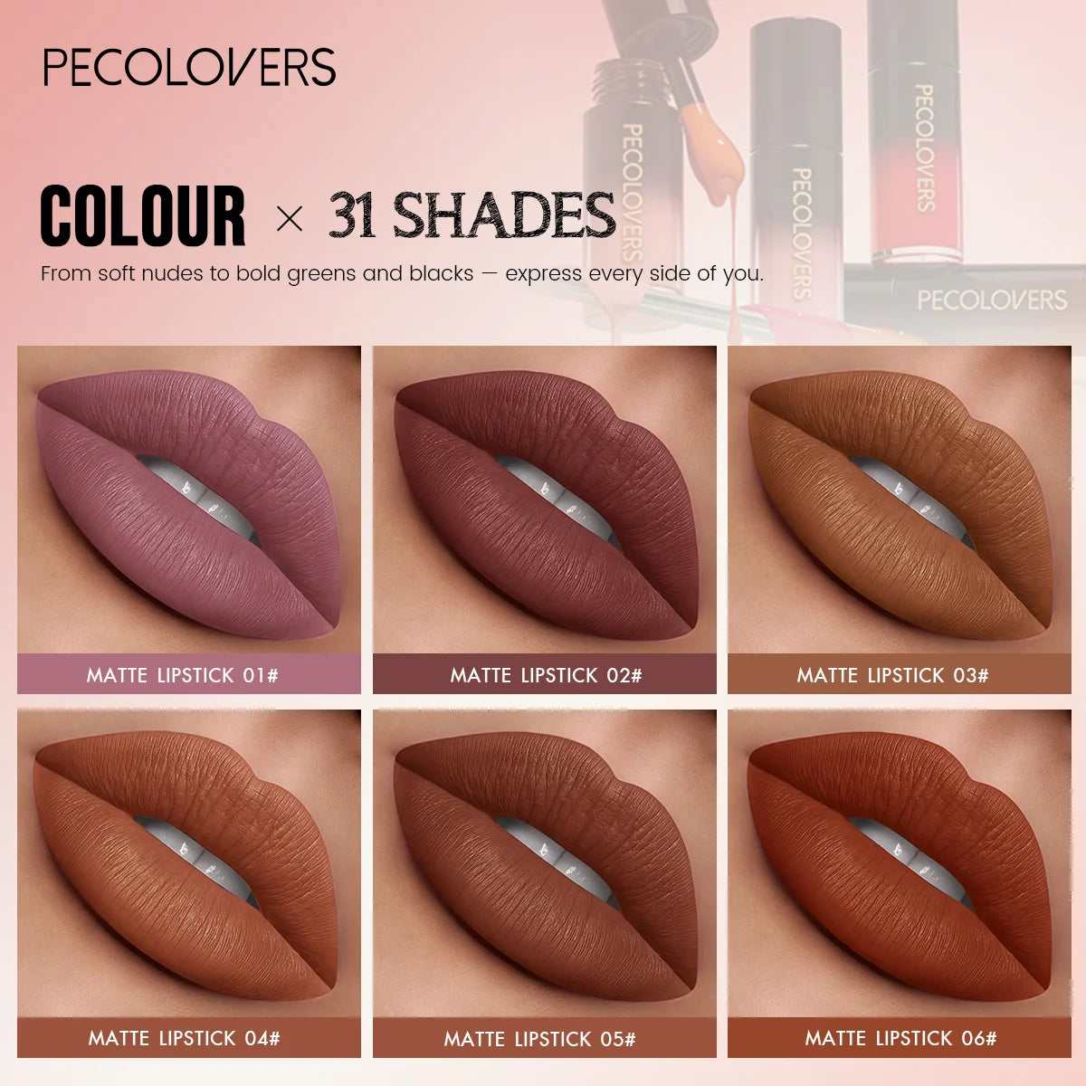 6PCS/SET Cream Matte Lip Tint Stick,Even Color Layering,Comfortable All-day Wear,Classic Neutral Lip Shades,Soft Fluffy Applicator Head,Compact Carry Lip Gloss Set,Suitable For Daily Travel And Everyday Female Makeup