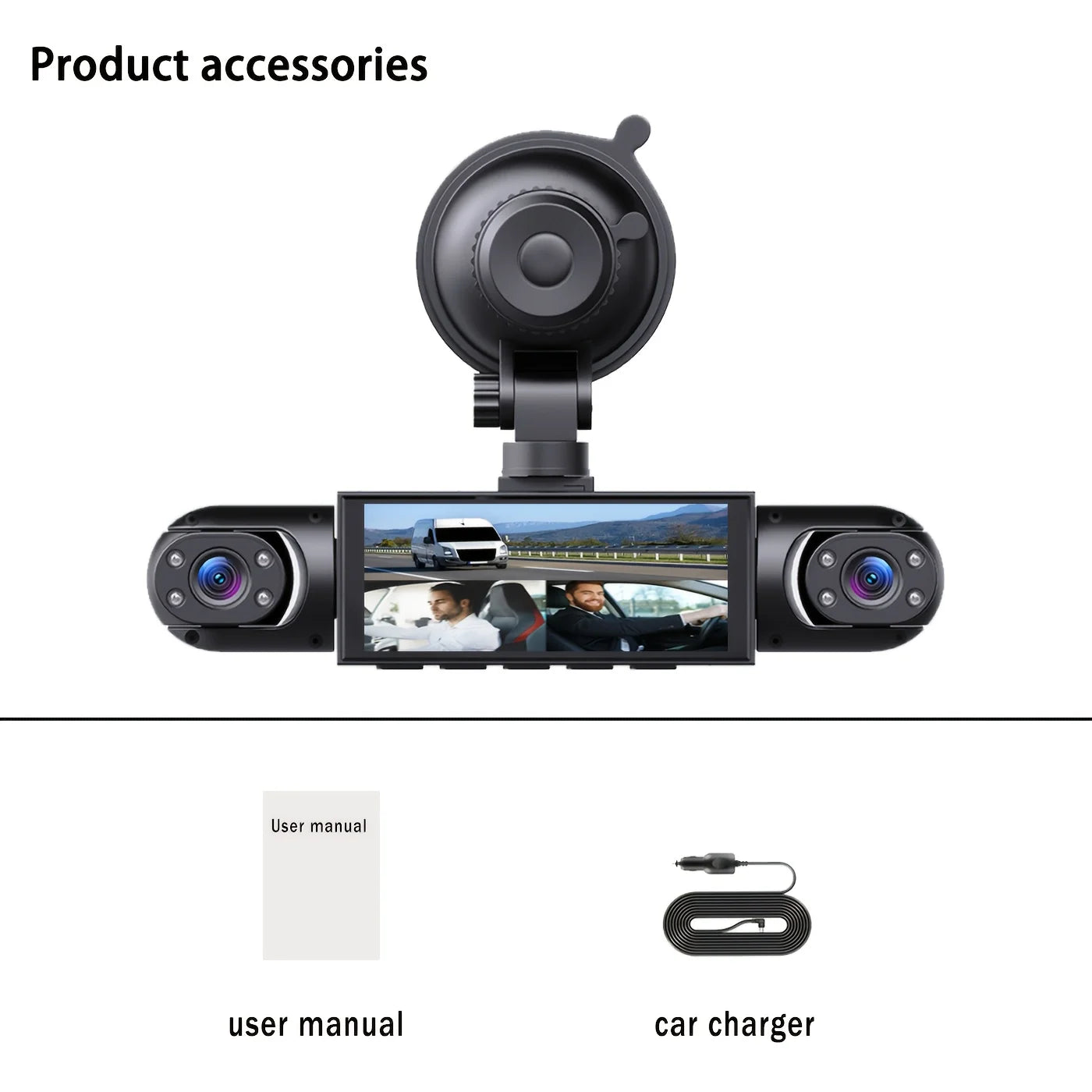 BCUOZ 360 Panoramic Dash Cam Kit Front 1080P Rear 720P