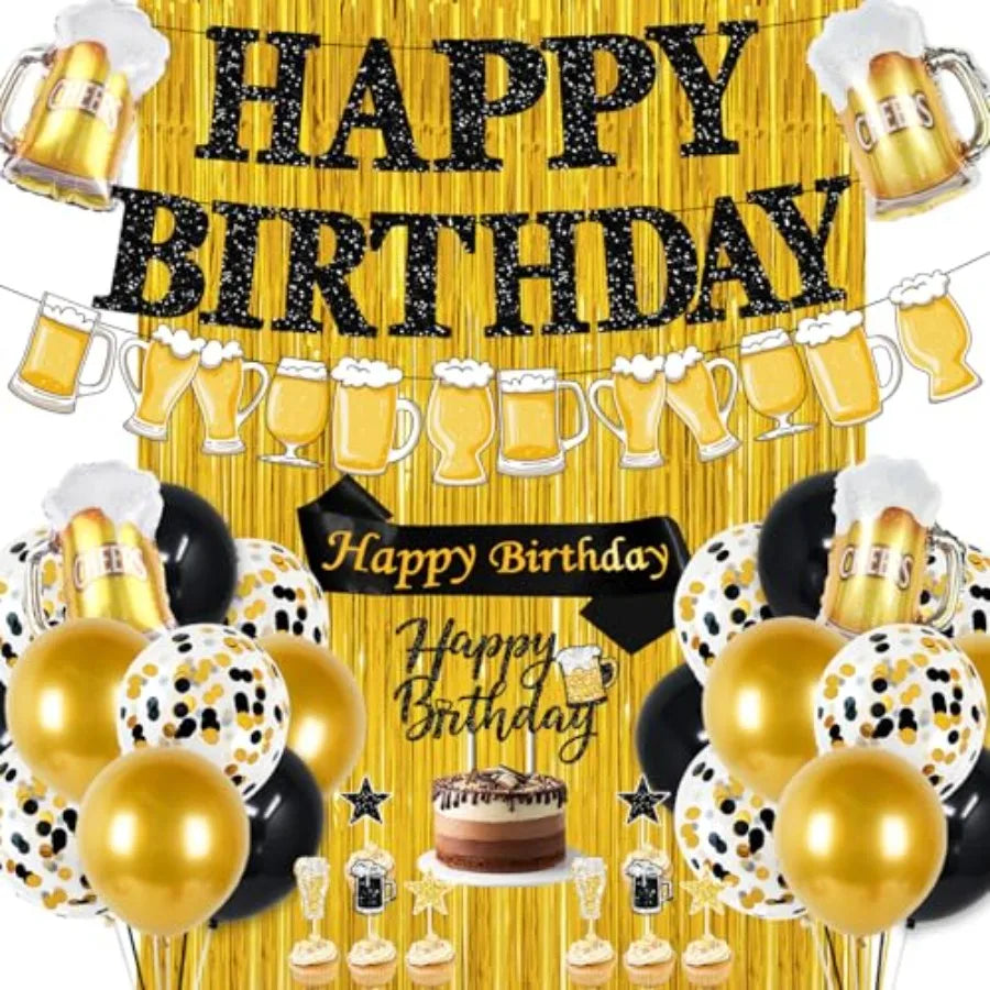 Purple Birthday Decorations, 50PCS Happy Birthday Decorations for Women Include Banner Balloons Sash Foil Fringe Curtain Paper