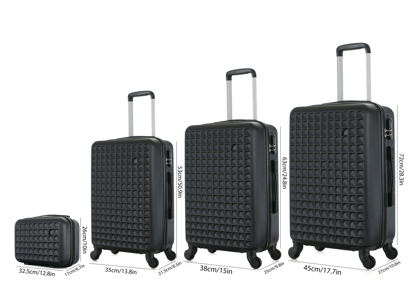 4-Piece ABS Hardside Spinner Luggage Sets (18/23/27 Inch + 13 Inch Cosmetic Case) – Lightweight Suitcase Sets with 3-Digit Combi