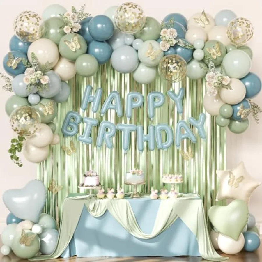Foil Confetti Balloons Birthday Banner And Butterfly Fringe Curtains