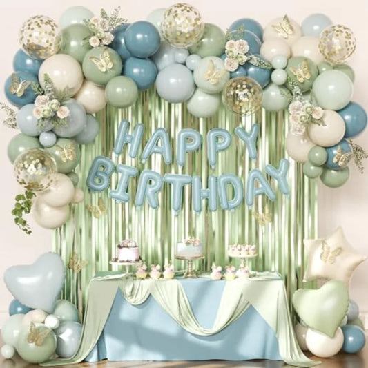 Foil Confetti Balloons Birthday Banner And Butterfly Fringe Curtains