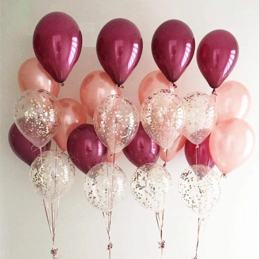 62 Piece Burgundy Rose Gold Confetti Latex Balloons Kit With 12 Inch Balloons For Women Baby Shower Wedding Party