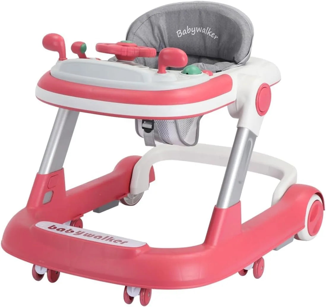 2 In 1 Baby Walker For Toddlers With Removable Feeding Tray And Music Tray Push Walker Foldable