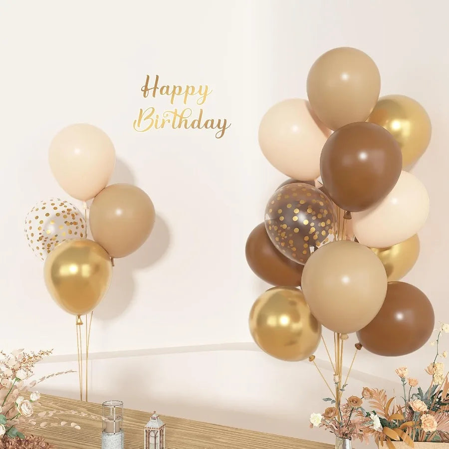 72 Pack Brown Balloons Set Latex 12 Inch Boho Nude Sand White Metallic Gold Confetti For Neutral Bear Party