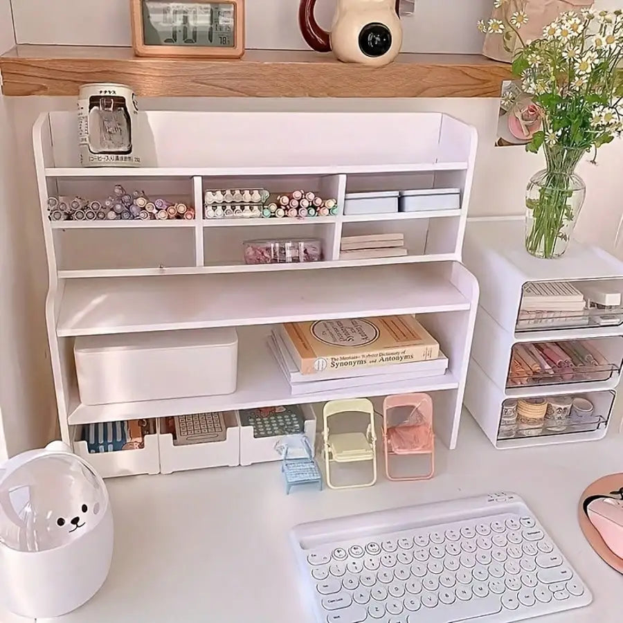 Desktop Storage Organizer with Multi-Grid, Large Capacity Desk Caddy Rack, Space Saving Multi-Compartment Holder for Office Supplies Cosmetics Stationery