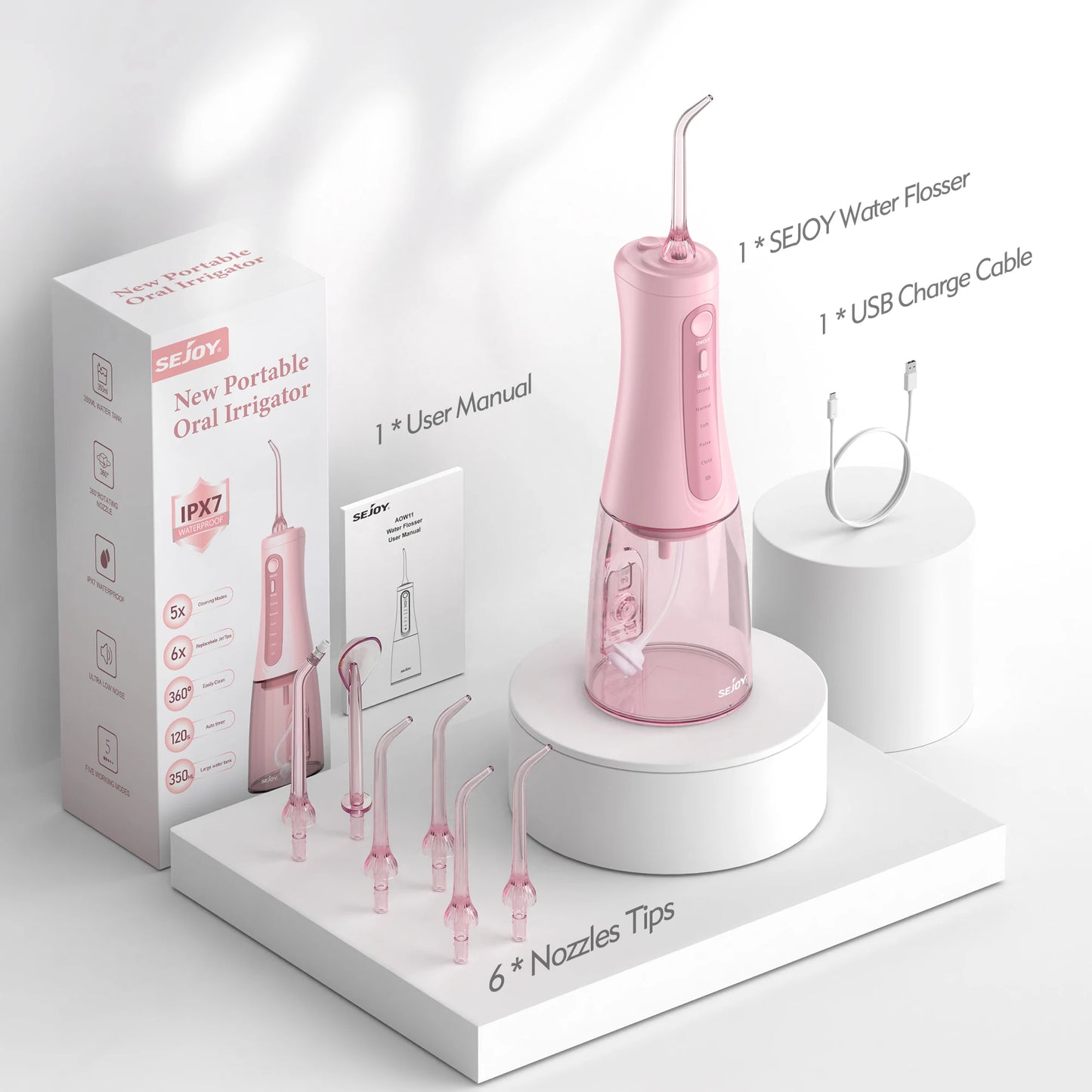 Sejoy Cordless Water Flosser Oral Irrigator With 5 Modes And 5 Nozzles Braces Care Travel And Home Use