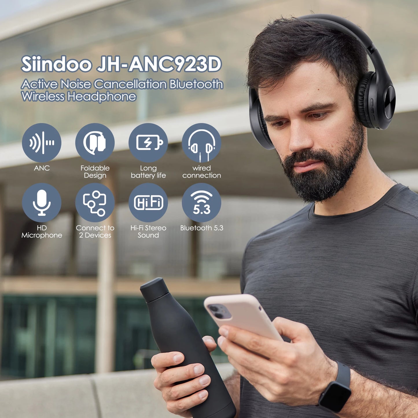 Siindoo JH-ANC923 Active Noise Cancelling Bluetooth Headset