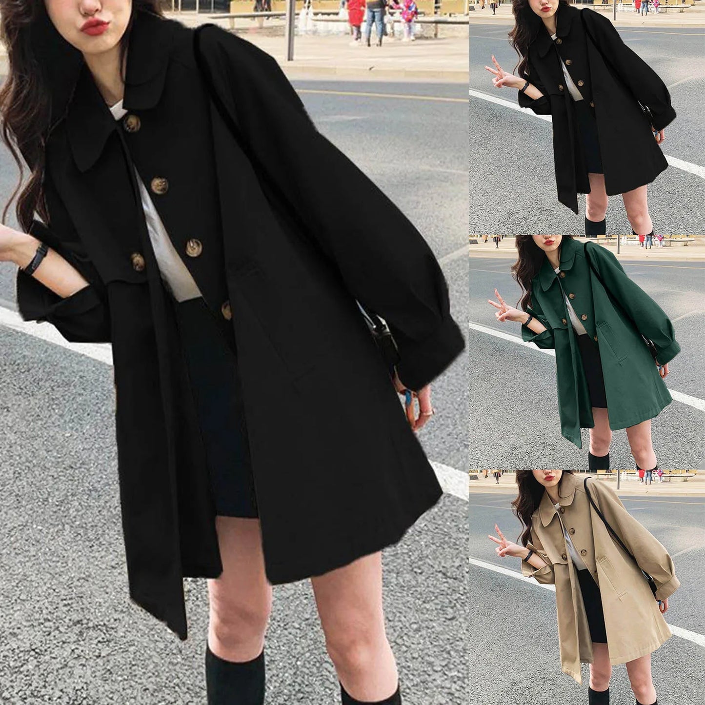 Women Trench Coat Polyester Gabardine Office Style Windbreaker Jacket