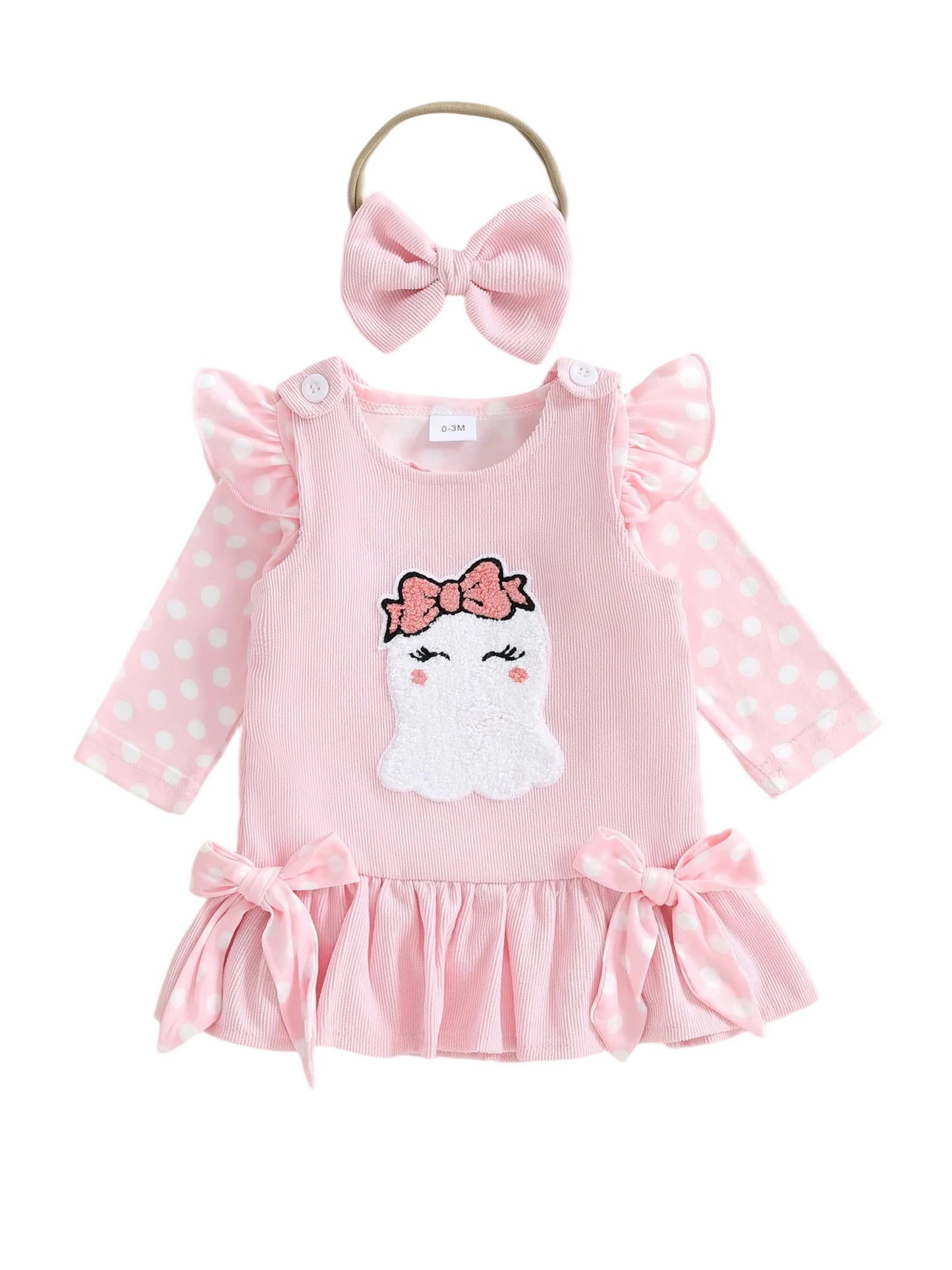 Toddler Girl Halloween Costume Set 3 Piece Witch Spider Bow Dress With Headband Long Sleeve Striped Dot Jumpsuit