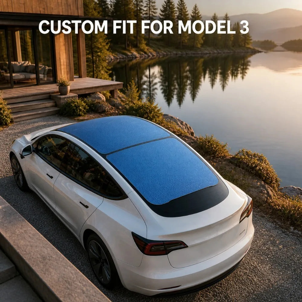 Ice Blue Roof Sunshade for Tesla Model 3 2017-2026 – Panoramic Glass Roof Sun Protection Cover, Interior Shade with Storage Bag