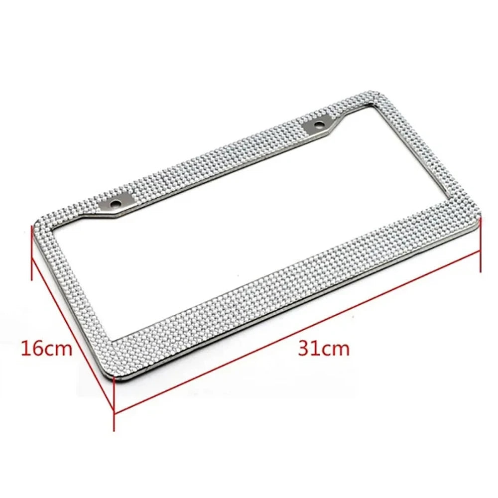 2PCS Bling Crystal Diamond Car License Plate Frame Stainless Steel Shiny Rhinestone License Plate Cover Holder Universal Auto License Tag Frames