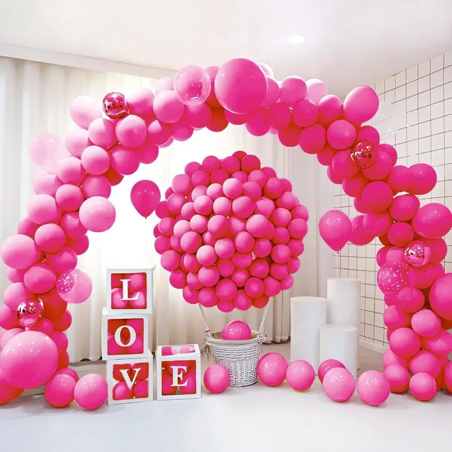 200 Pieces Hot Pink Balloons In Various Sizes For Elegant Baby Shower And Birthday Party Decorations