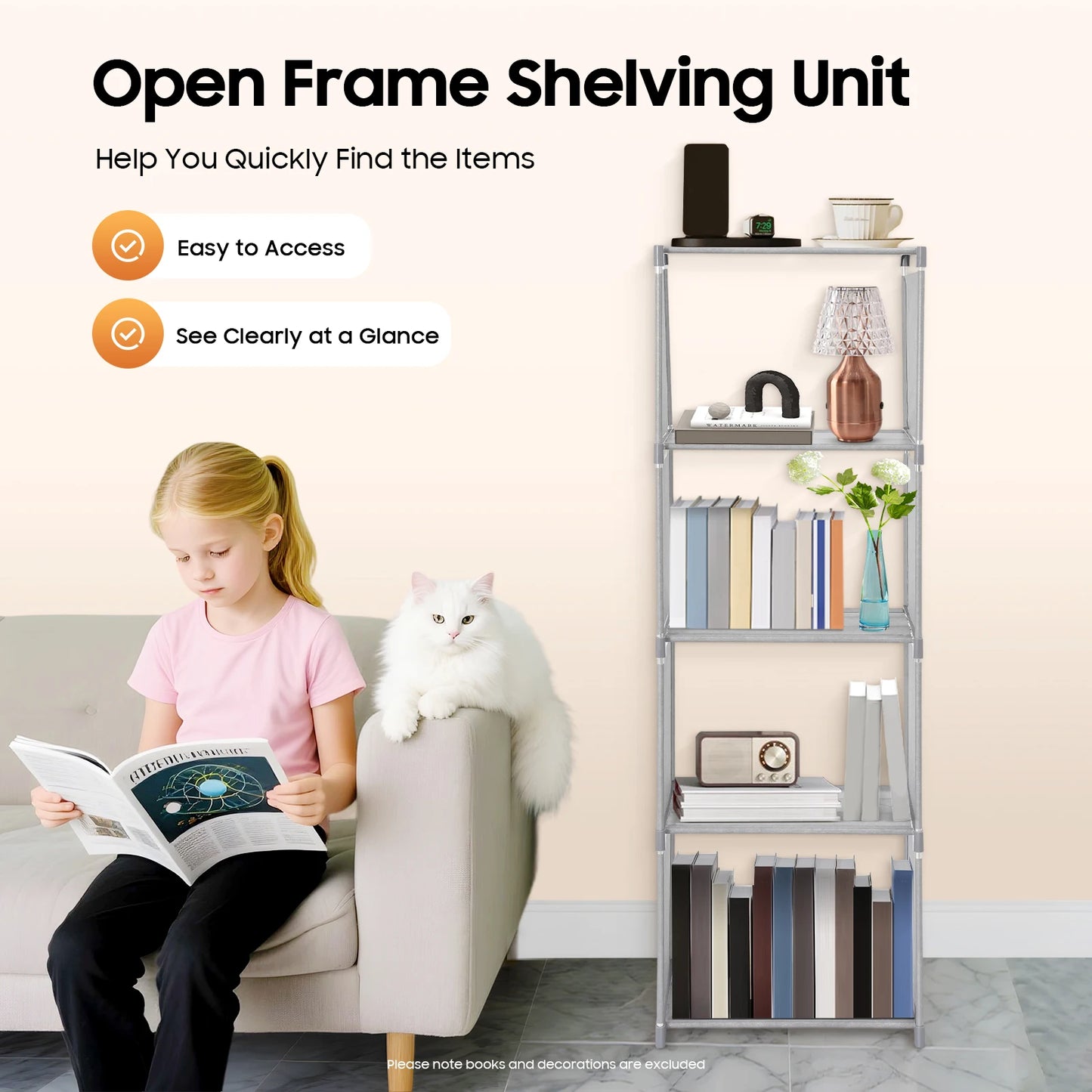 Book Shelf 4 Tier Wall Mounted Storage Shelf Non Woven Fabric Waterproof for Books Photo Frames Home Office Organization