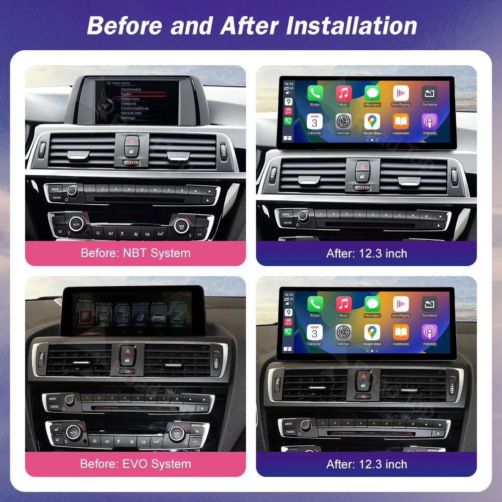 Road Top 12.3 Inch Ultra Thin Screen For BMW 3 4 Series F30 F31 F32 F33 F34 F36 With CarPlay Android Auto