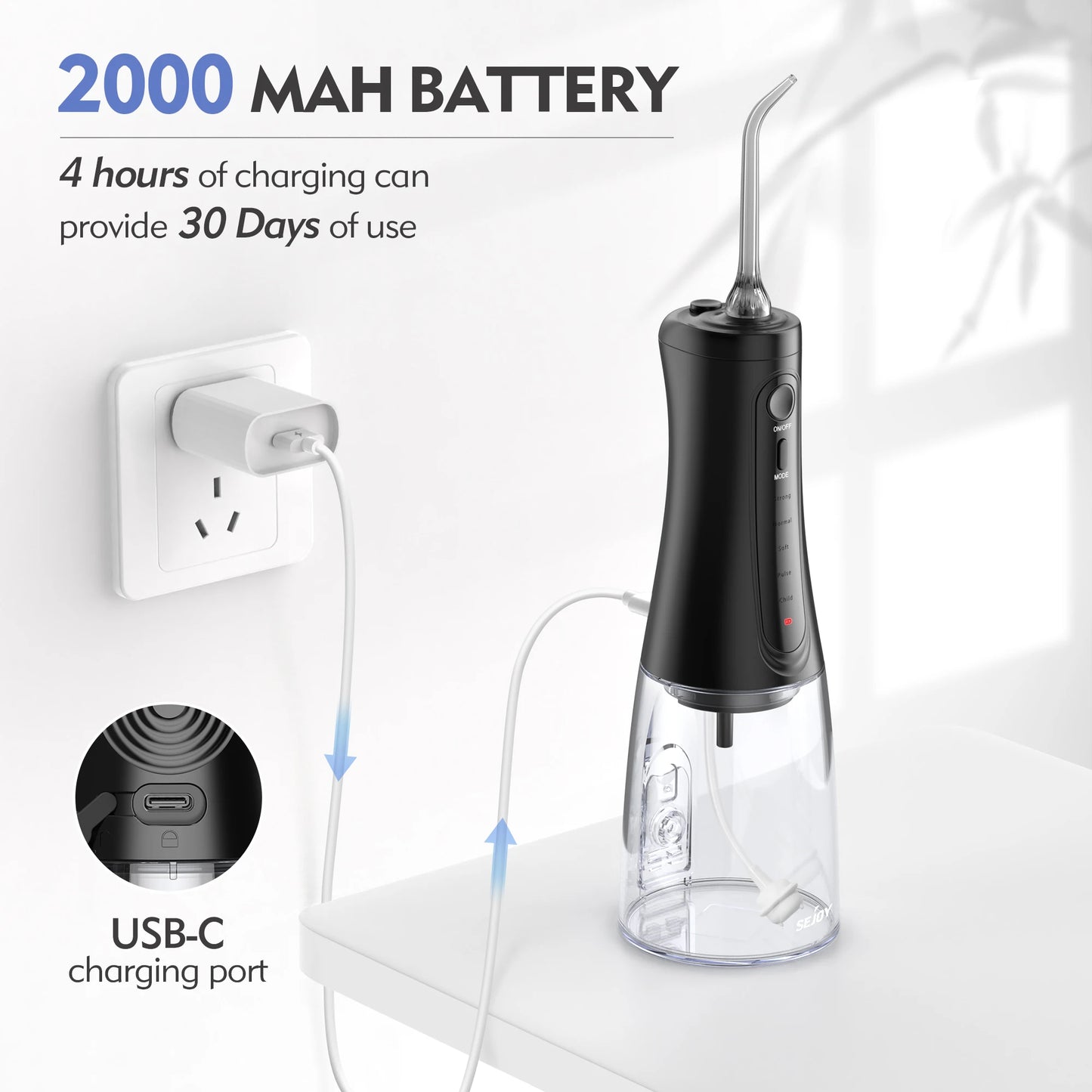 Sejoy Cordless Water Flosser Oral Irrigator With 5 Modes And 5 Nozzles Braces Care Travel And Home Use