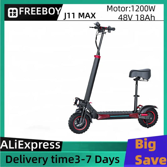FREEBOY J11 MAX Adult Electric Scooter 1200W Motor 48V 15.6Ah Battery Folding E-Scooter 11-inch vacuum tire E-Mountain Scooter