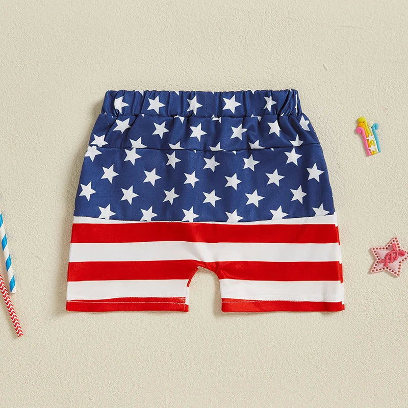 American Flag Rocket Print Toddler Shorts With Elastic Waist
