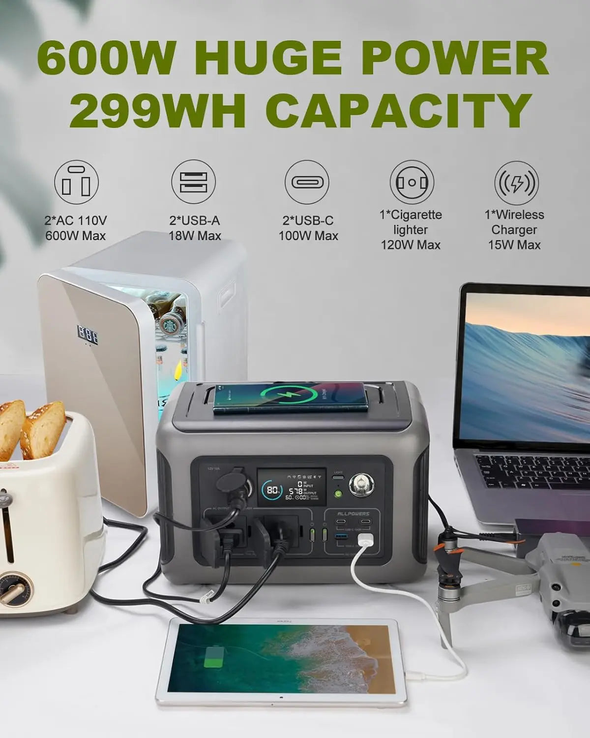 ALLPOWERS R600 Portable Power Station 299Wh Outdoor Use