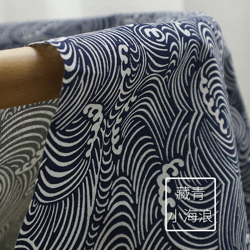 150x50cm Cotton Linen Blue Retro Japanese Fabric Handmade DIY Sewing Table Cloth Curtains Door Curtains Bento Bags Storage Bags