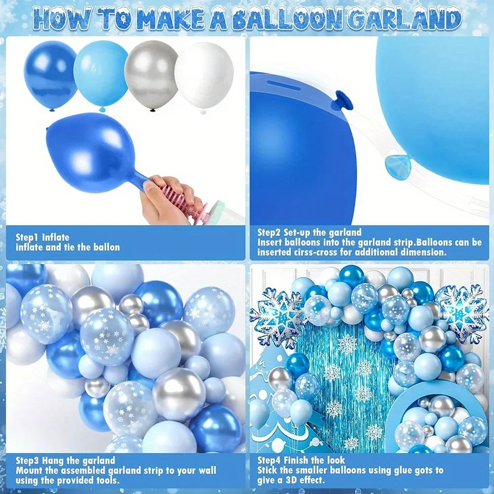 136pcs Snow and Ice Themed Latex Balloon Set for Winter Party Decorations Christmas Holiday Celebration