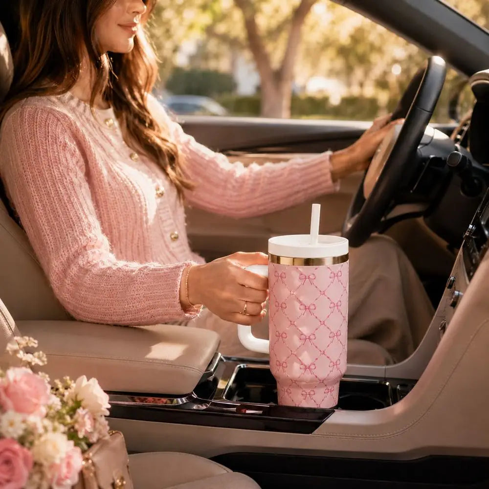Floral Insulated Tumbler With Straw Lid And Carry Handle