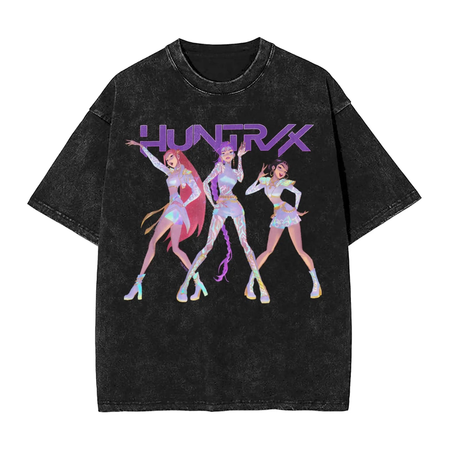 Huntrix Demon Hunter Washed Cotton T Shirt Men Summer