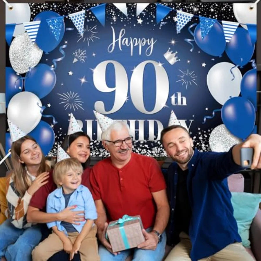 Happy 90th Birthday Fabric Banner And Photo Backdrop Decoration