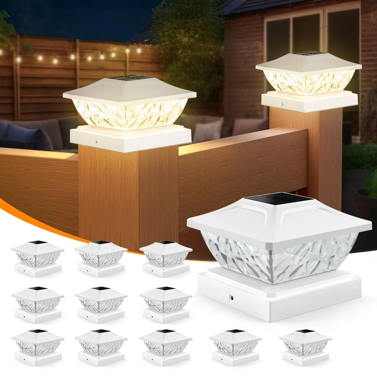 4 6 8 12 Pack Solar Post Lights 2 Mode Bright White Solar Powered Deck Lights For 4x4 4.5x4.5 5x5 Posts Garden Decor