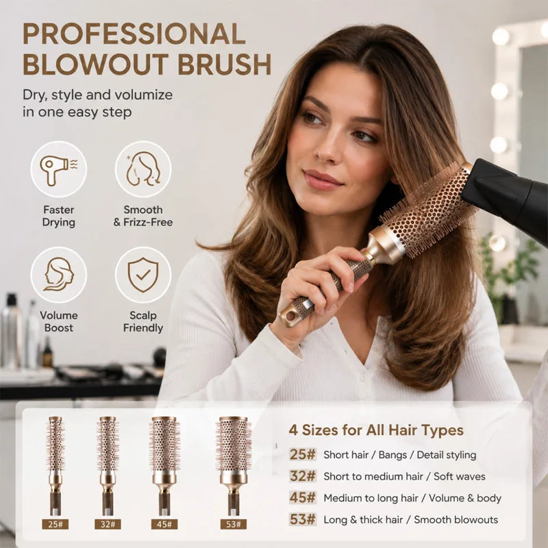 5Pcs/Set 2 In 1 Water Spray Hair Brush & Round Hair Roller Brush Set Anti‑static Salon Hair Styling Comb for Blow Drying Curling Volumizing Hairdressing Tool
