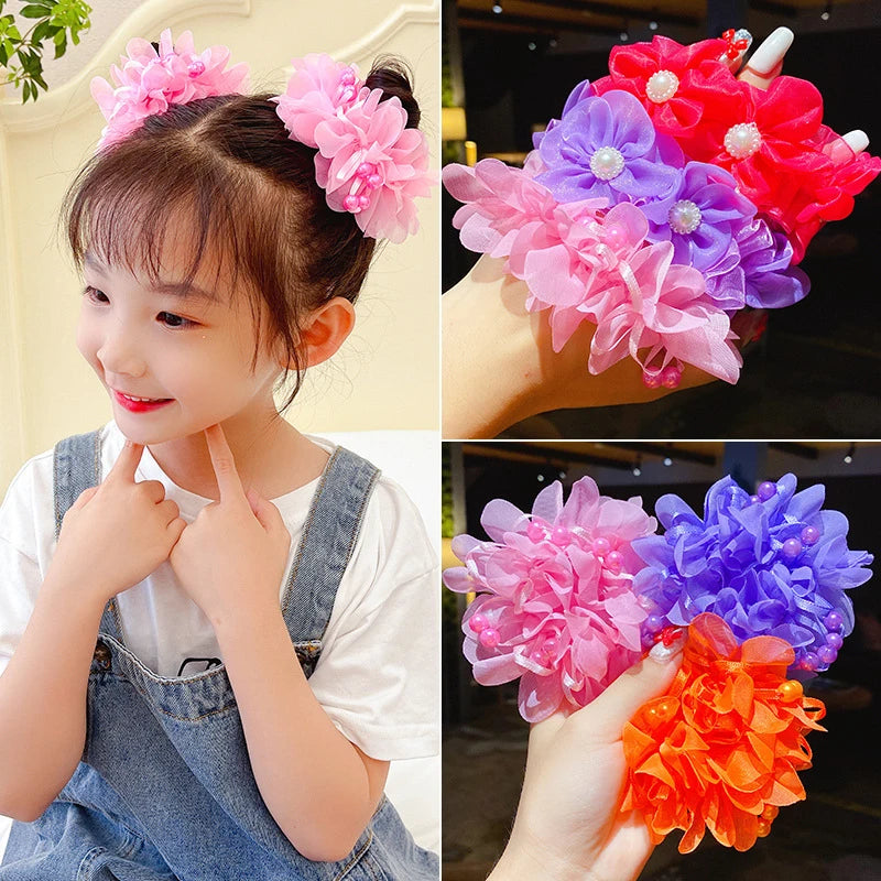 Fluffy Flower Hair Rings For Kids Elastic Hair Bands Gift