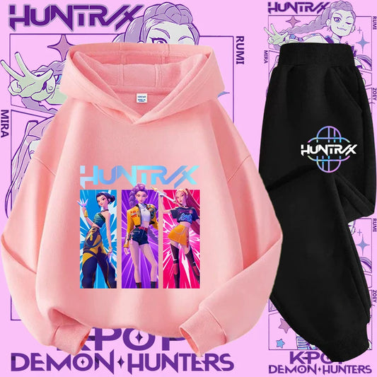 Kpop Demon Hunter Kids Hoodie And Top Set Two Piece Cartoon Print Unisex Casual Wear