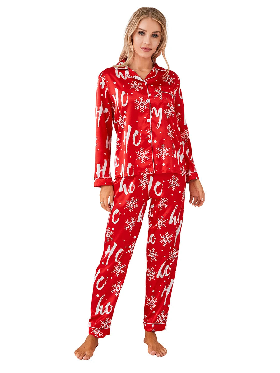 Women's 2 Piece Christmas Pajamas Set Long Sleeve Button Up Shirt And Ankle Length Pants Sleepwear Loungewear