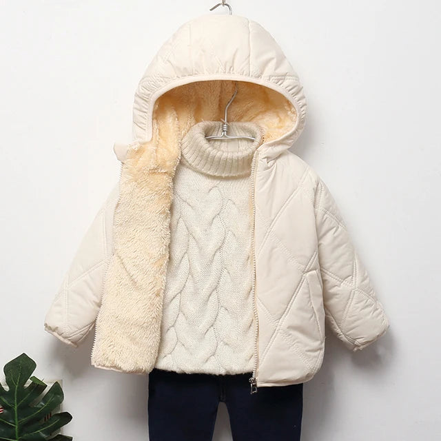 Unisex Winter Hooded Cashmere Jacket for Kids Outerwear