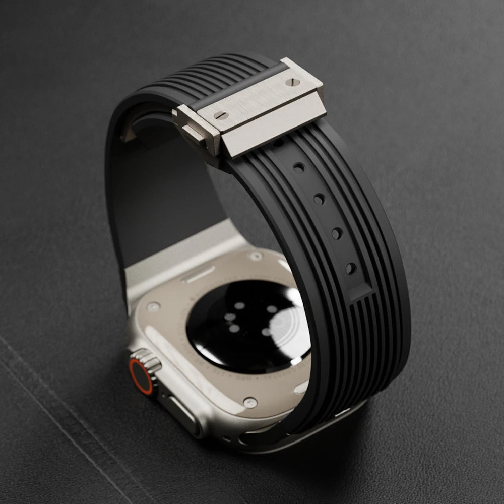 Silicone Strap for Apple Watch Ultra 2 49mm With Metal Buckle Compatible With Series 9 8 7 SE 10 And 46 45 44 42mm