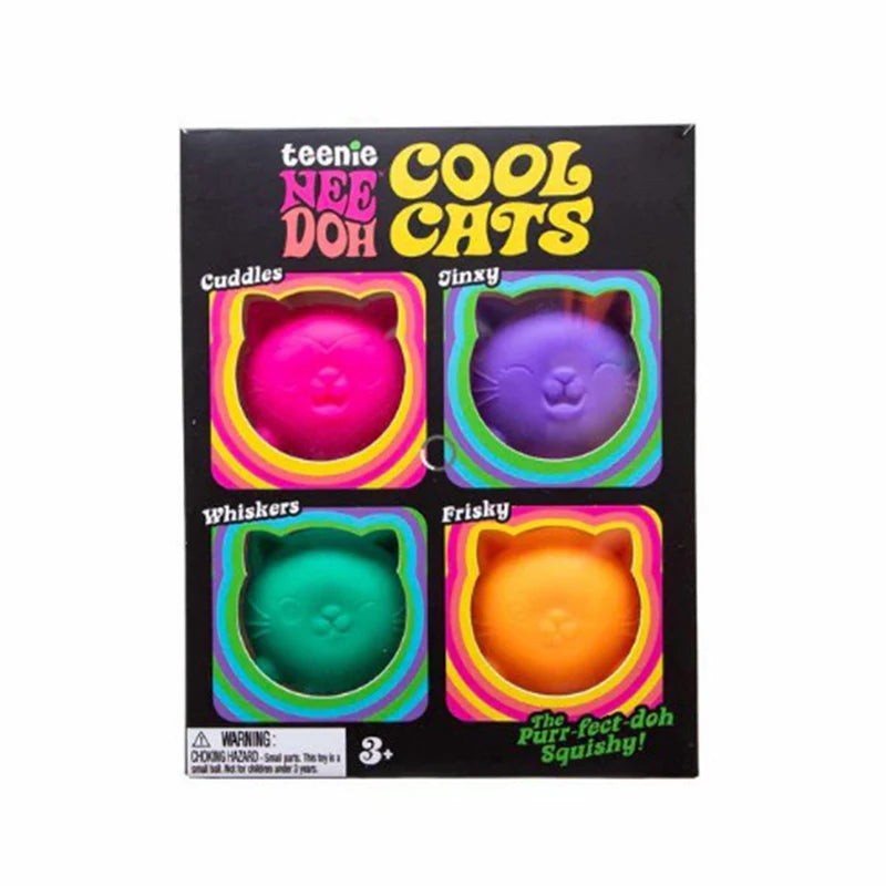 Needoh Teenie Cool Cats 3 Pack Mini Cat Fidget Toys Stress Relief