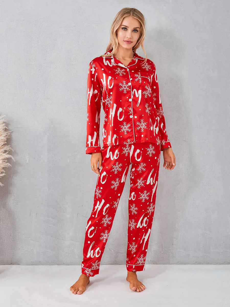 Women's 2 Piece Christmas Pajamas Set Long Sleeve Button Up Shirt And Ankle Length Pants Sleepwear Loungewear