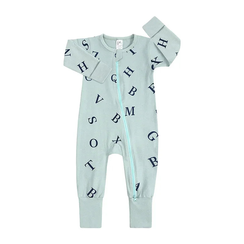 New Double Zipper Infant Baby Girl Boy Clothes Geometry Long Sleeve Cotton Baby Romper Clothing For Newborn Jumpsuit 0-24 Months