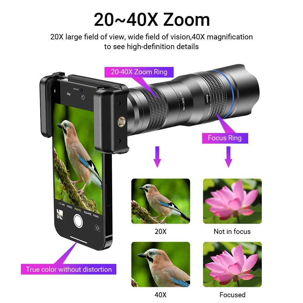 APEXEL HD Metal 20 To 40x Zoom Telephoto Lens For Phone Camera With Extendable Tripod For Samsung iPhone All Smartphones