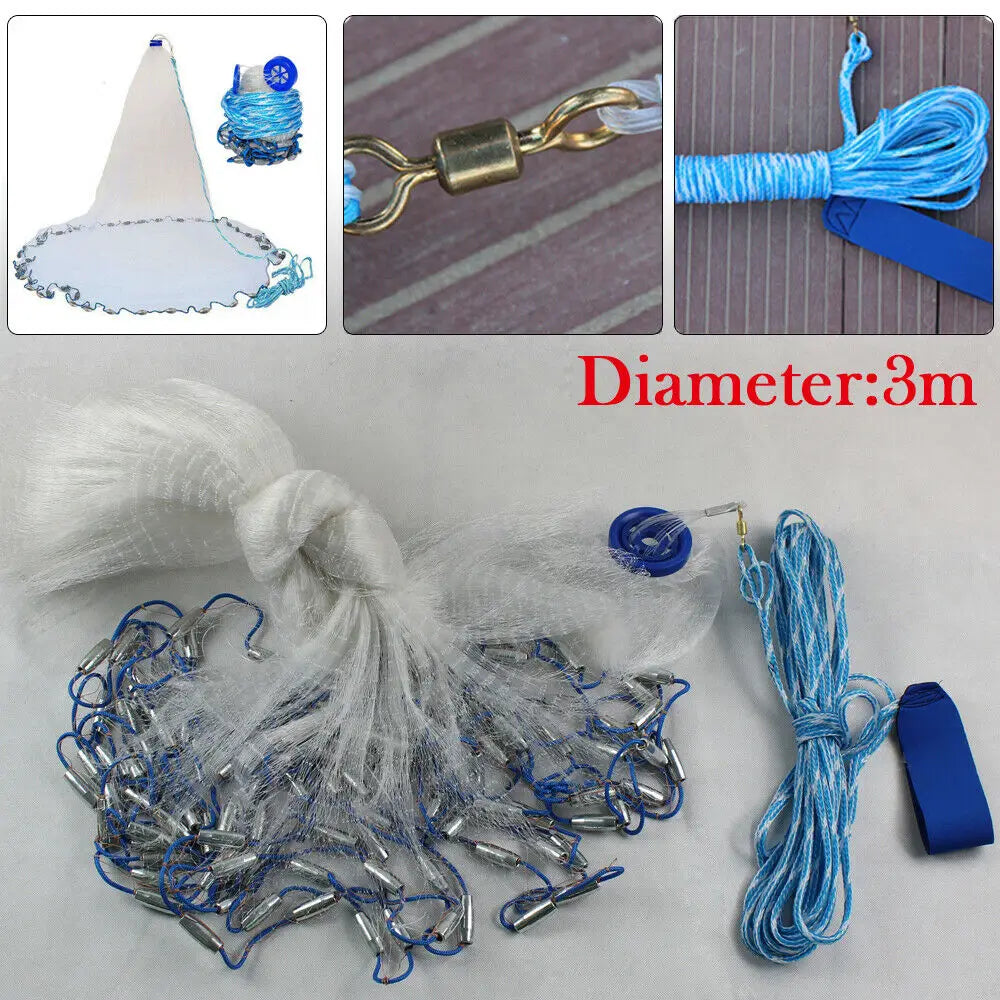 10ft Fishing Cast Net Monofilament Fish Throw Net for Bait Trap for Bait Trap