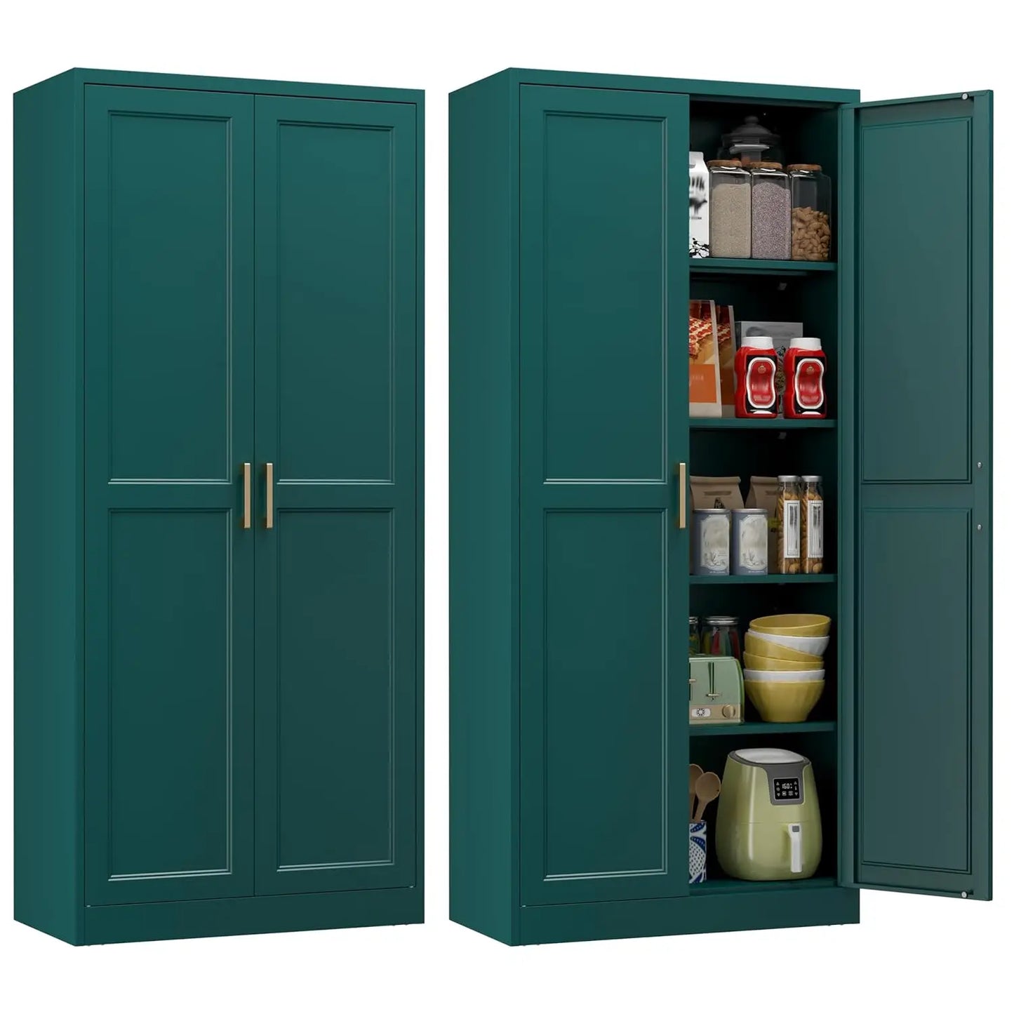 White Kitchen Pantry Cabinet, 71 Inch Tall Metal Storage Cabinet with Doors and Shelves, Pantry Cabinets, Customized