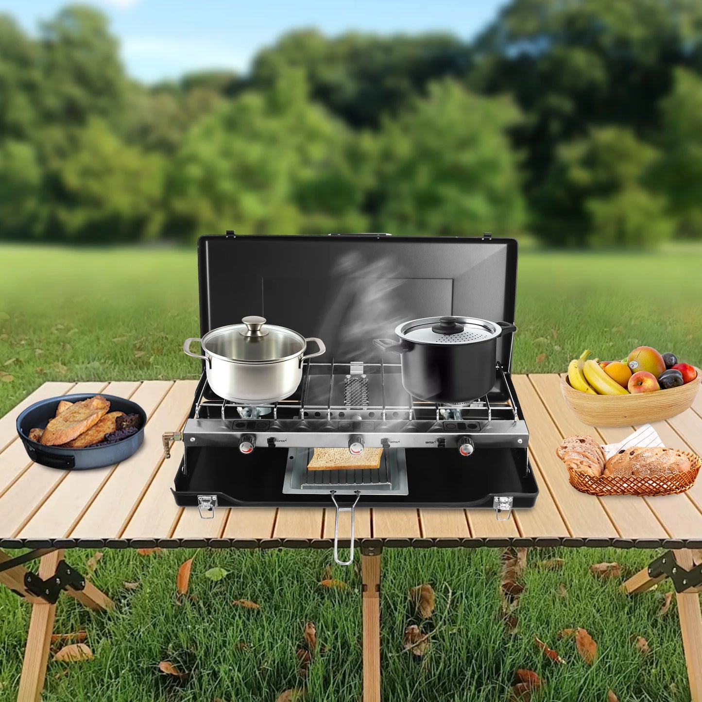 Grill 3-Burner Outdoor Campfire Gas Grill For Camping