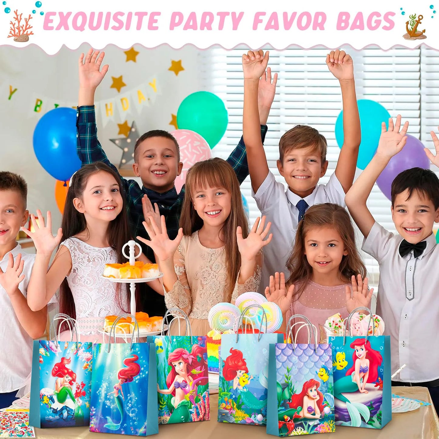 Little Mermaid Party Favor Bags 24 Pack With 50 Mermaid Stickers For Girls Kids Birthday Party Supplies