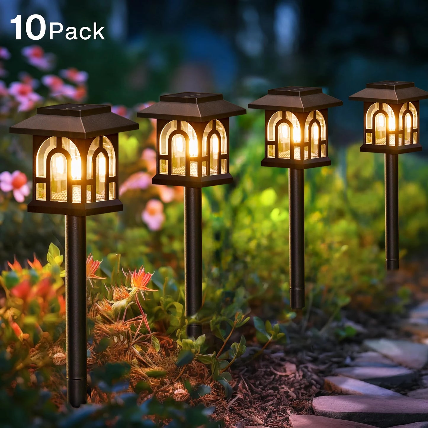 6 Or 10 Pack Solar Pathway Lights Outdoor Auto On Off Garden Yard Patio Walkway Lawn Landscape Lighting