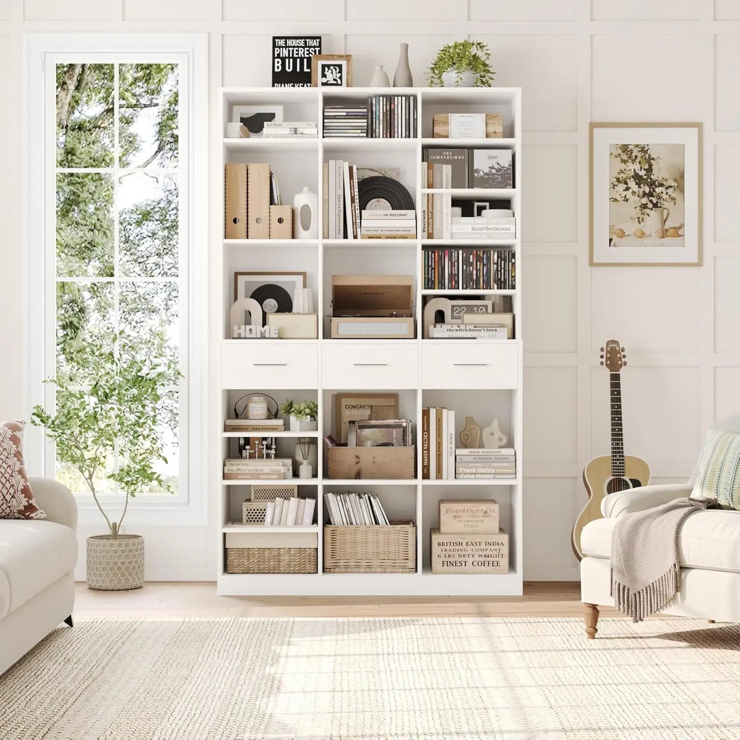 75" Tall Book Shelf and Bookcase, 47" Wide Bookshelf with Drawers, Modern 9 Tier Bookcase with Storage, Large Wood, Customized