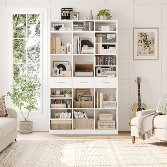 75" Tall Book Shelf and Bookcase, 47" Wide Bookshelf with Drawers, Modern 9 Tier Bookcase with Storage, Large Wood, Customized